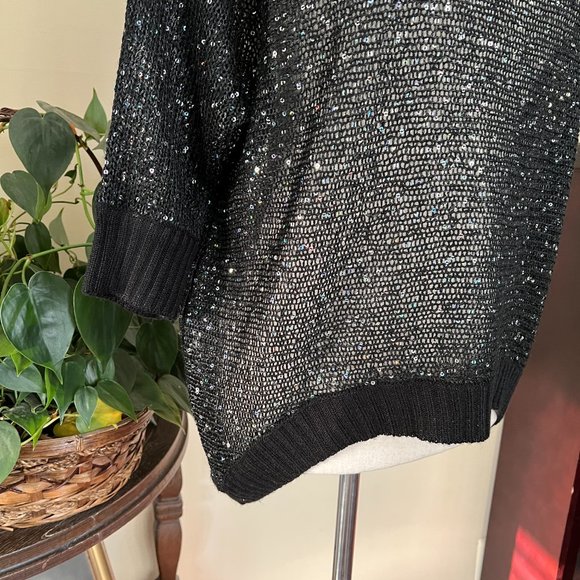 Miracle City Black Knit Sequined Cashmere Blend Top sz S/M - Picture 6 of 10